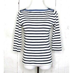 LRL Lauren Jeans Co Women's 3/4 Sleeve Top White Blue Stripe Nautical Size M